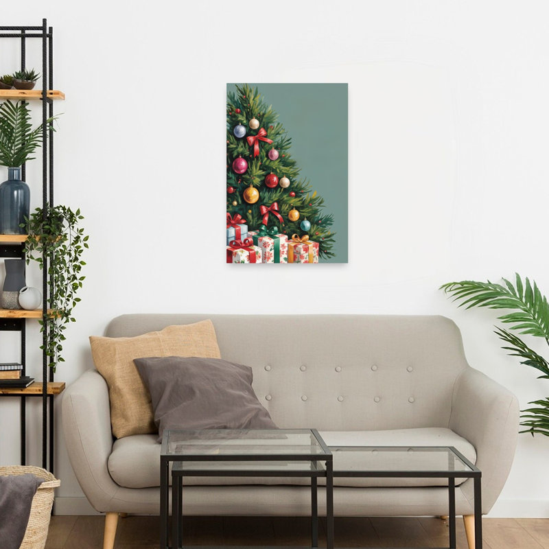 Christmas Tree And Gifts Traditional Vintage Abstract Christmas Tree Pine Tree Winter Landscape Wall Art Print 1 Piece Wrapped Canvas Wall Art