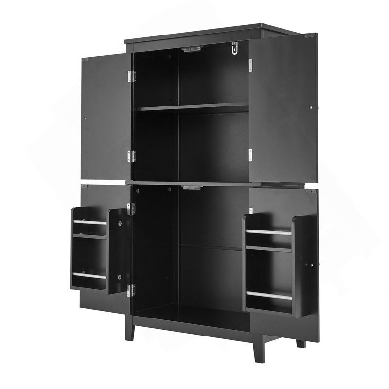 Armoire de rangement pour salle de bain élégante, unité de rangement pour salle de bain, armoire autoportante avec 4 portes, tablettes réglables, tablettes adaptables, noir