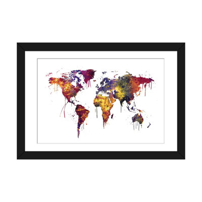 " Watercolor Map Of The World Map, Dark Colors " by Michael Tompsett