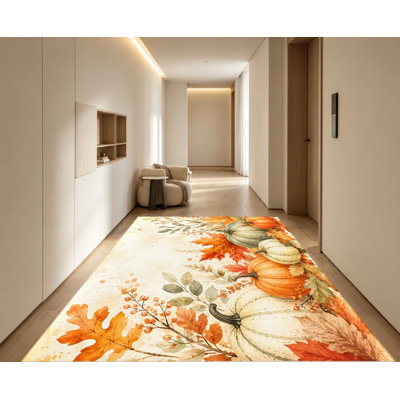 Tapis aquarelle Autumn Harvest, motif de feuilles de citrouille, surface en velours, tapis antidérapant, décoration intérieure artistique pour salon, chambre à coucher, entrée, cuisine, balcon, appartement