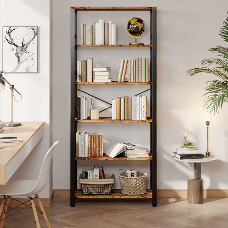 Bookshelf, 31.5In Wide Shelf 6 Tier Bookcase, 110Lbs/Shelf Industrial Bookshelves, Vintage Brown
