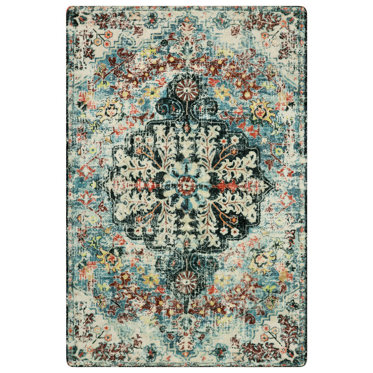 Boho Washable Area Rugs Floral Soft Non-Slip Printed Low Pile Throw Indoor Floor Carpet