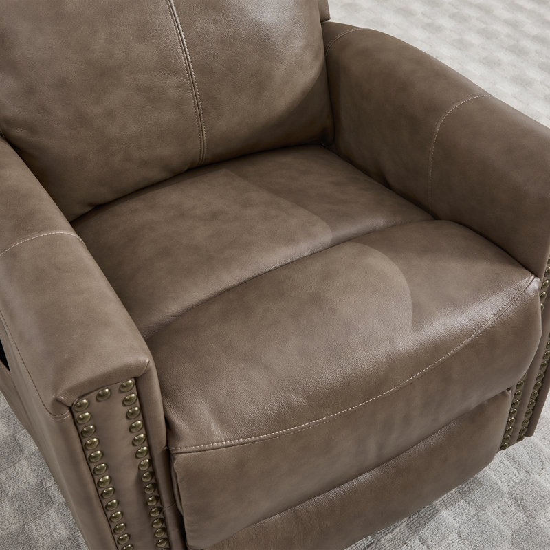 30.5 "W Manual Genuine Leather Swivel Rocker Recliner Vintage Recliner With Heated Massage, Gray Brown