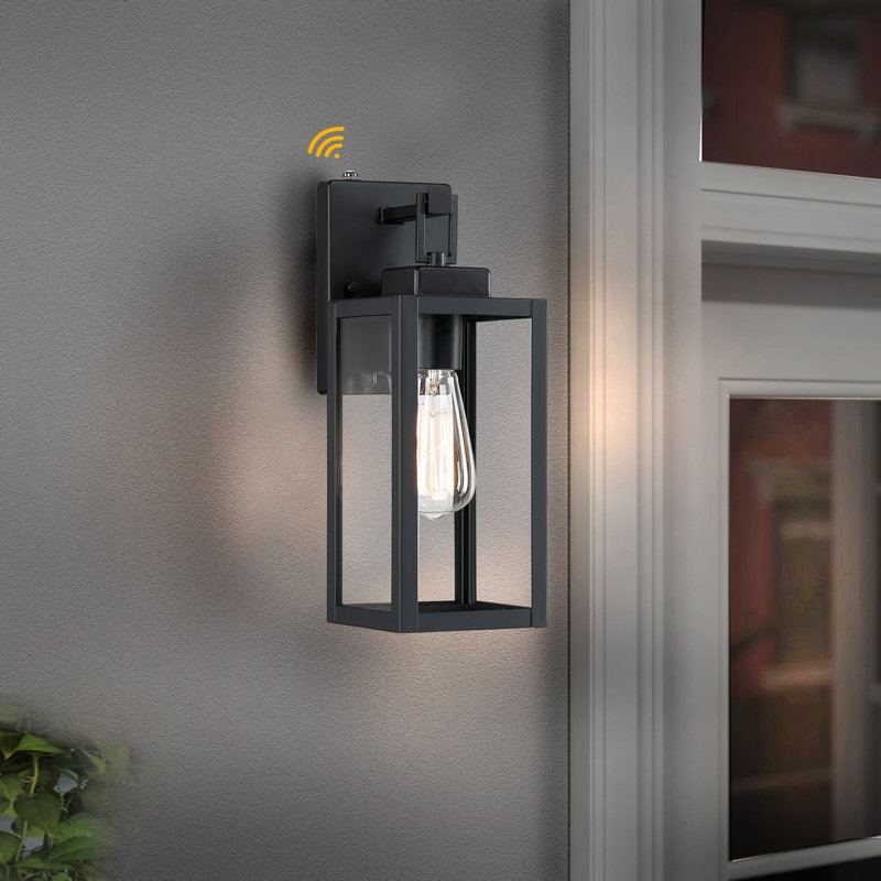 1-Light Matte Black Outdoor Wall Lantern with Dusk to Dawn, 14.1" H x 5" W x 5" D