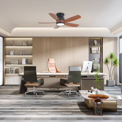 42 Inch Matte Black Ceiling Fan With LED Light And 6 Speed Remote Control Reversible DC Motor  For Bedroom Living Room