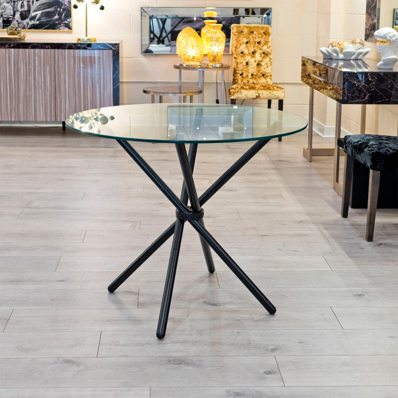 Round Glass Top Metal Base Dining Table