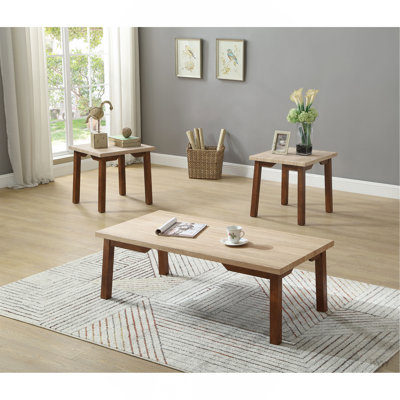 Ensemble de 3 tables basses beiges et brunes 3 pièces Table de bout rectangulaire 2 pièces