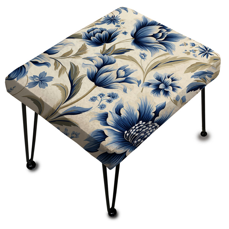 Repose-pieds rectangulaire bleu Ikat Floral Harmony II - Floral