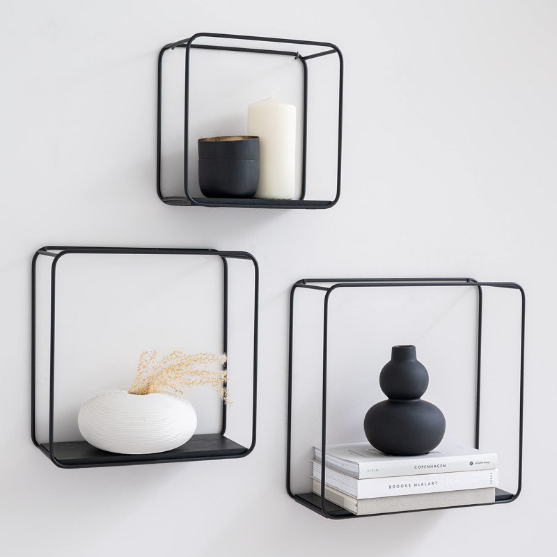 Amandip 3 Piece Square Floating Shelf, Black