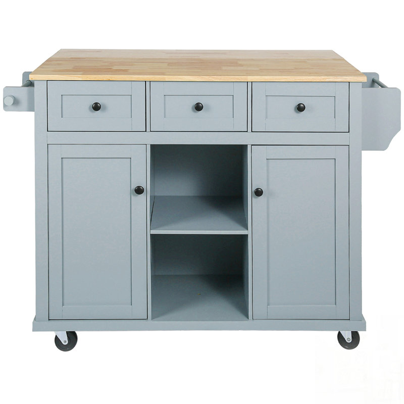Chariot de cuisine polyvalent avec abattant en bois d'hévéa, armoire de rangement et 5 roulettes pour une gestion efficace de l'espace