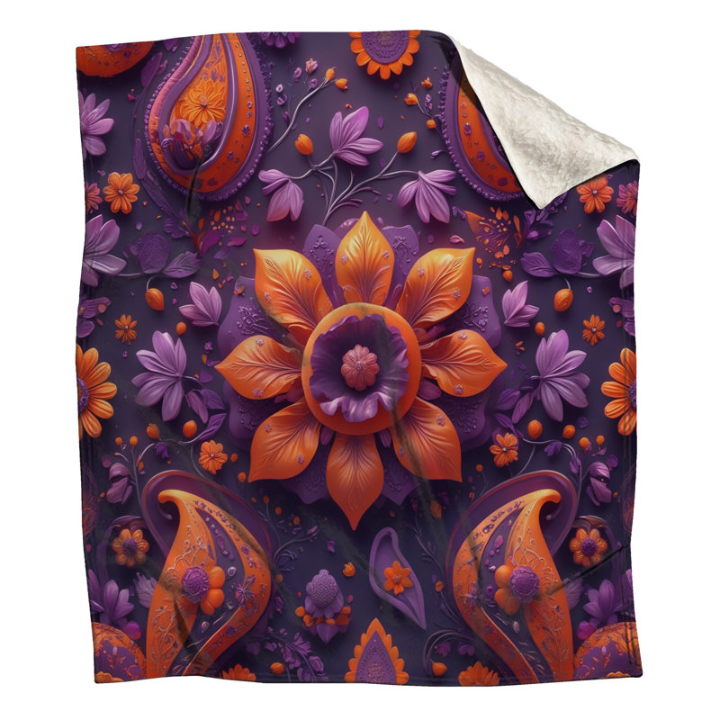 Couvertures florales mauves à motif cachemire, 60in W x 80in H