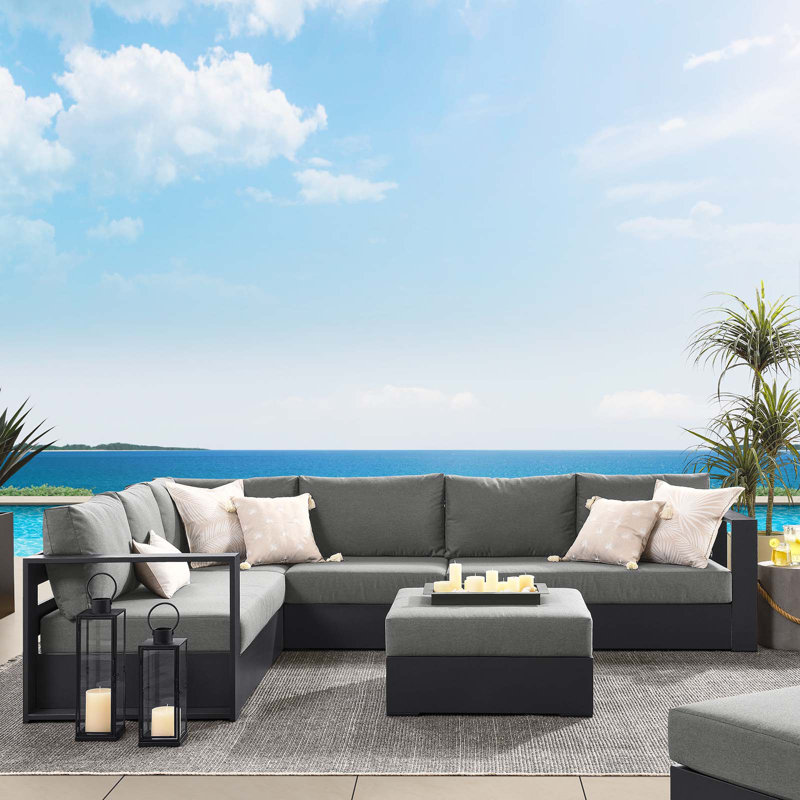 Modway Tahoe 57.5" Wide Outdoor U-Shaped Patio Sectional with Cushions, Charcoal