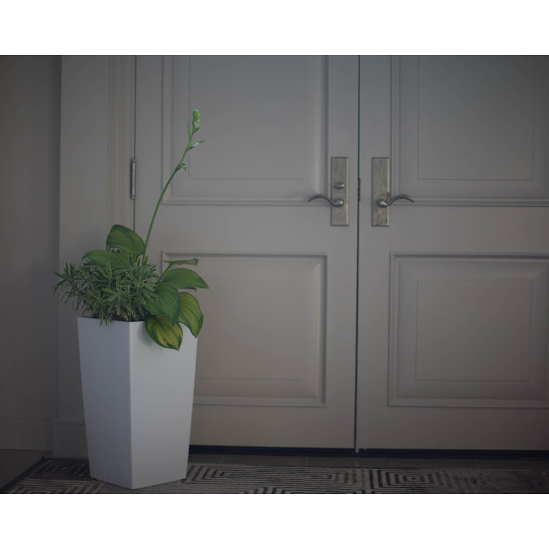 Modena Self-Watering Plastic Pot Planter, High Gloss White, 21.5" H x 11" W x 11" D