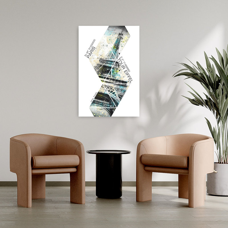 Geometric Eiffel Tower Paris Abstract Colourful Geometric Architecture City Wall Art Print, 36" H x 24" W