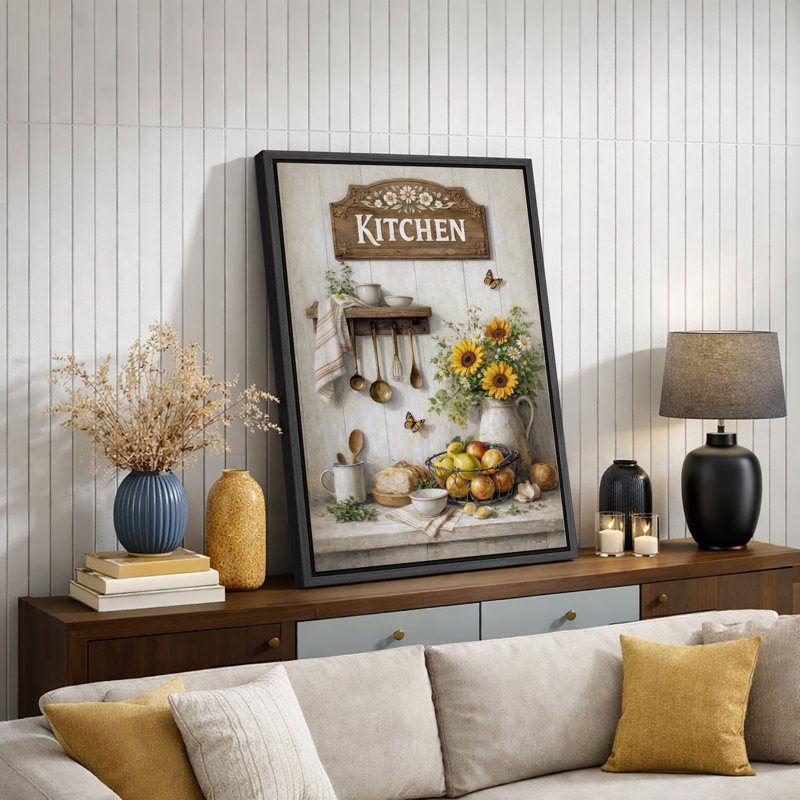 Farmhouse Kitchen, 24" H x 16" W x 1.5" D, Black Frame