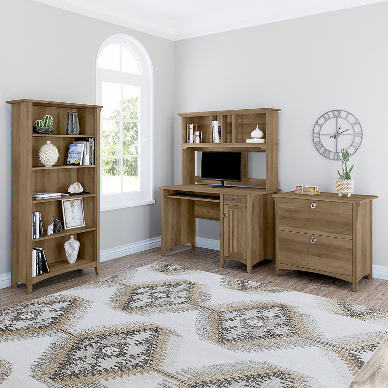 Khadesha 4 Piece Computer Desk Office Set, Reclaimed Pine