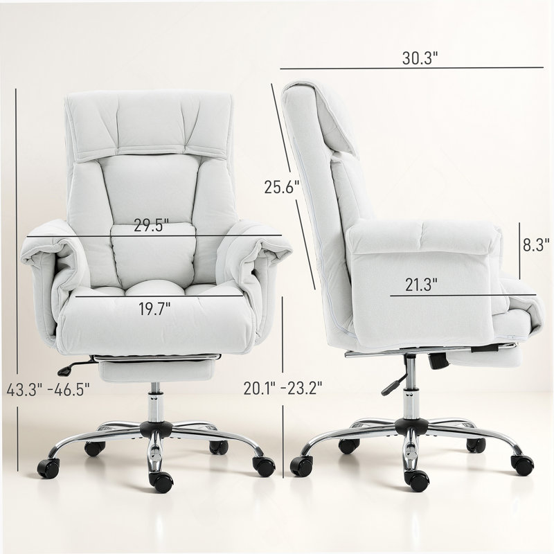 Chaise de bureau inclinable avec repose-pieds, chaise de bureau à haut dossier, Blanc, crème