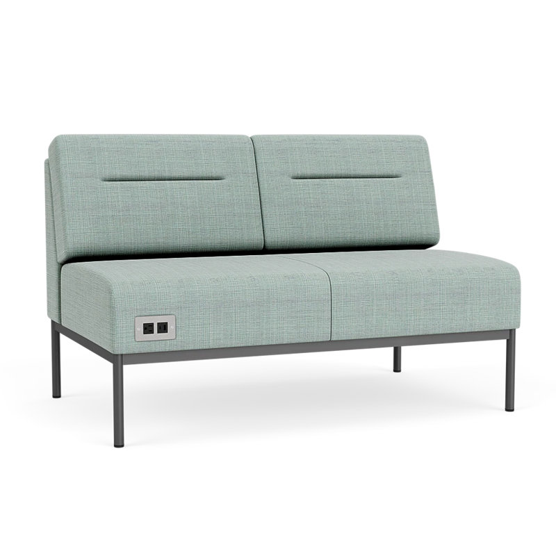 Causeuse Darsey, Gris anthracite, Chambray écume de mer, Avec alimentation