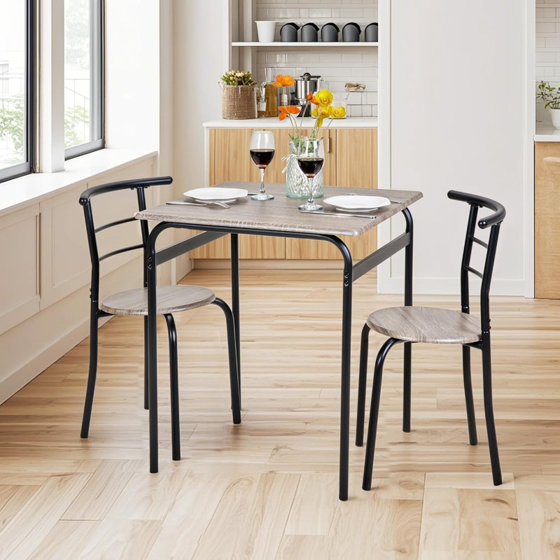 Dining Table and Chairs Set For 2 Space Saving Dining Set, Gray/Black