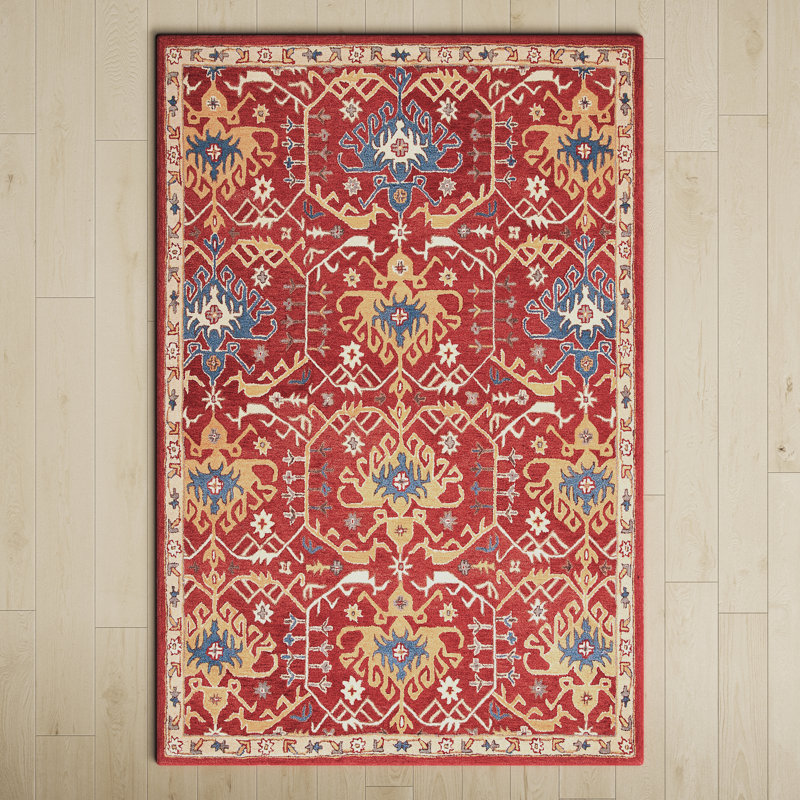 Goddard Oriental Handmade Tufted Wool Red/Yellow Area Rug, Rectangle 8' x 10'