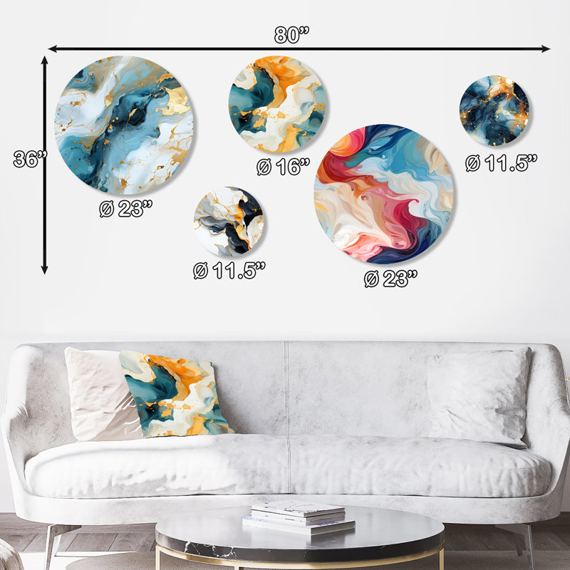 Ensemble d'art mural rond 5 pièces Jeremy - Marble Glam