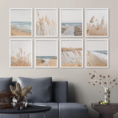 " Coastal Reeds Plant Beach Ocean Nature Landscape Prints Pampas Grass " 8 - Pieces