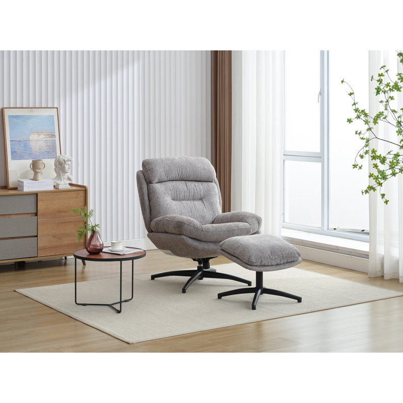 Beric Upholstered Swivel Accent Chair with Ottoman, Gray