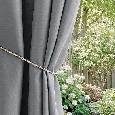 Panneau de rideau simple d'extérieur imperméable à œillets noir et blanc à motif œillets Abba