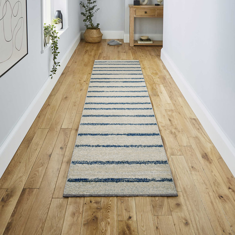 Tapis crème / bleu marine Blaxlands, Tapis de couloir 2 pi 2 po x 8 pi