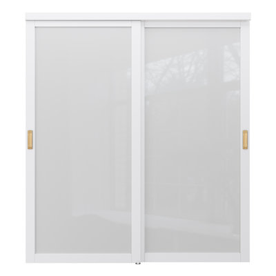 72“x”80" H Tempered Frosted Glass Sliding Closet Door White MDF Pantry Door With Hardware Golden Handle