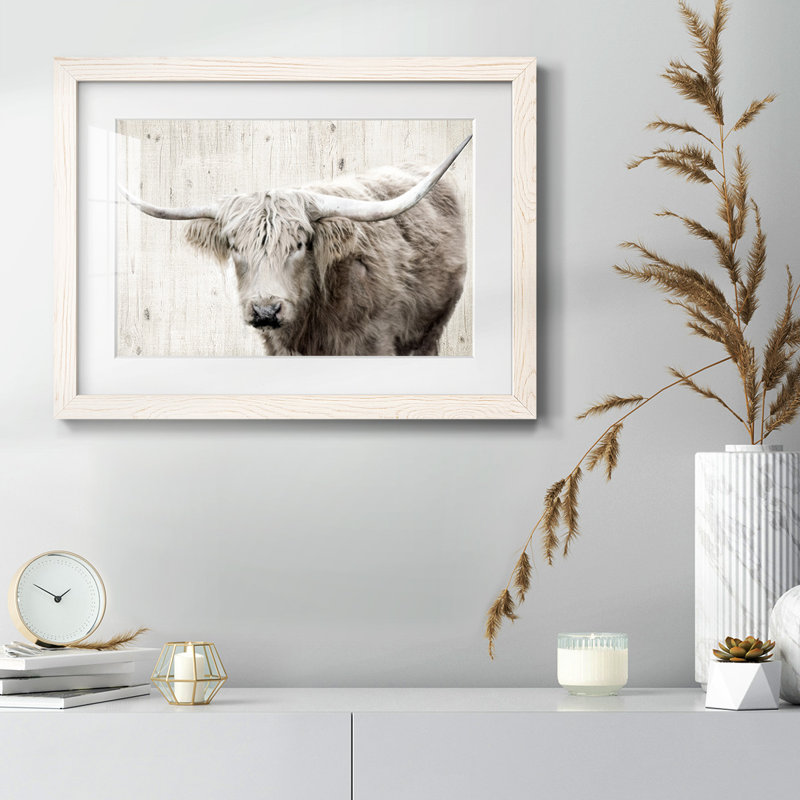Longhorn sépia - impression d'un seul cadre photo, Blanc, H 26 po x l 38 po x P 1,5 po