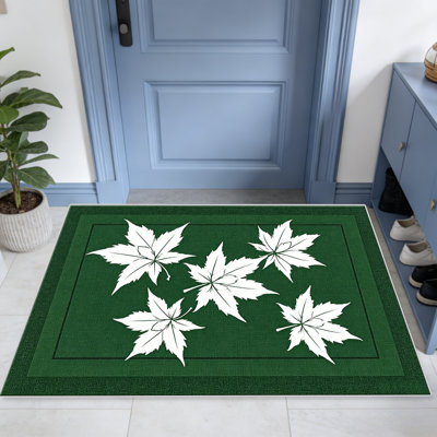Tapis vert foncé en feuille d'érable blanc pour le salon, doux et confortable, convient à toutes les saisons, facile à entretenir, tapis de sol intérieur lavable à la machine, sous la table de ferme convenant à la chambre à coucher, à la salle à manger, au bureau, au balcon, au patio de décoration intérieure