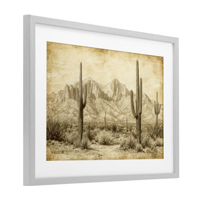 Reproduction sous verre encadrée The Desert sépia, design par Petal Prints Design