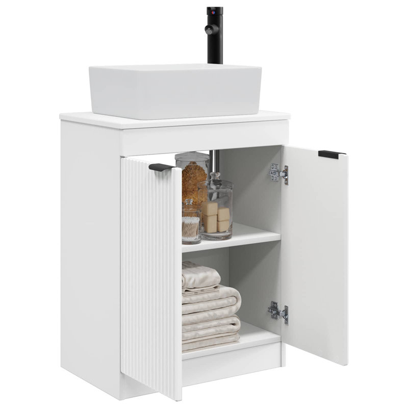 Single Bathroom Vanity with Ceramic Basin, White