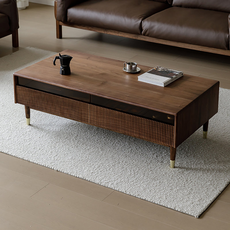 Table basse en noyer noir entièrement en bois massif, H 17,7 po x L 47,2 po x l 23,6 po