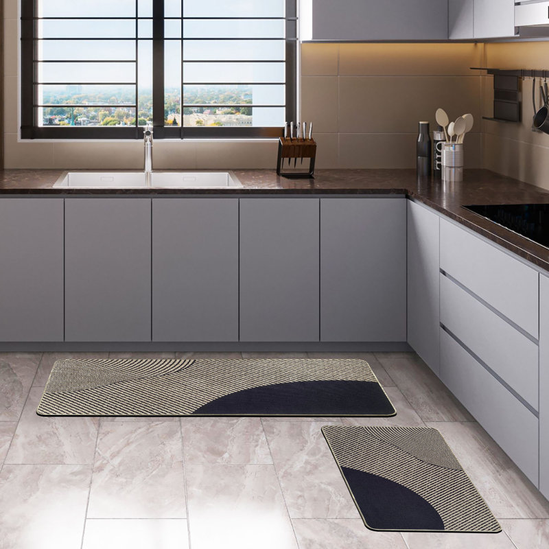 Geometric Kitchen Mat Set, Beige