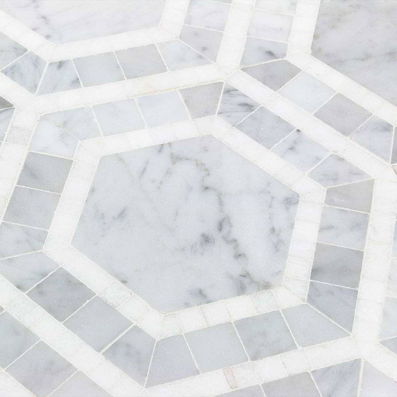 Nova 6" Hexagon Polished Marble Mosaic Tile, Lynx