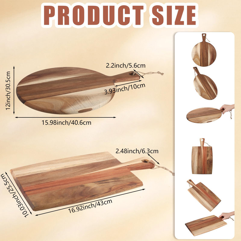 2 pièces planche à découper en bois d'acacia avec poignée