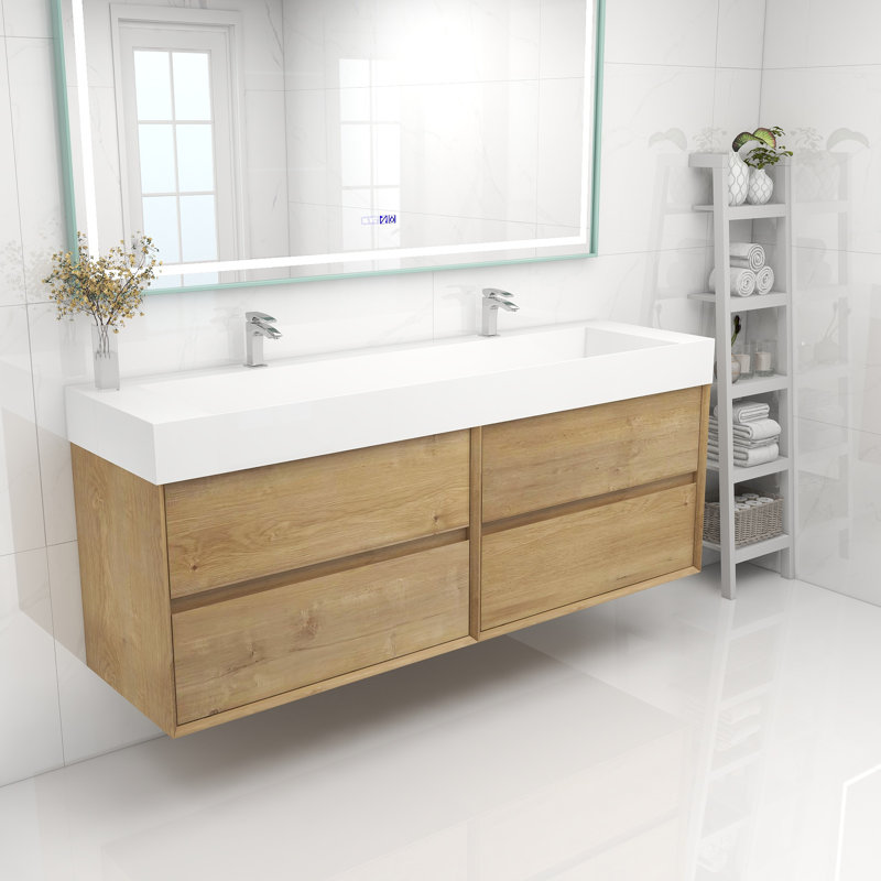 Meuble-lavabo double 72 po, Chêne