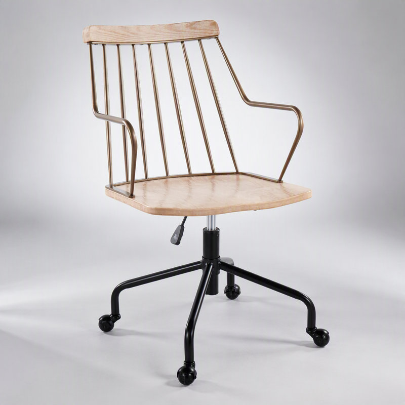 Chaise de bureau moderne du milieu du siècle réglable avec similicuir, bois courbé et structure en métal pour un confort et un style optimaux