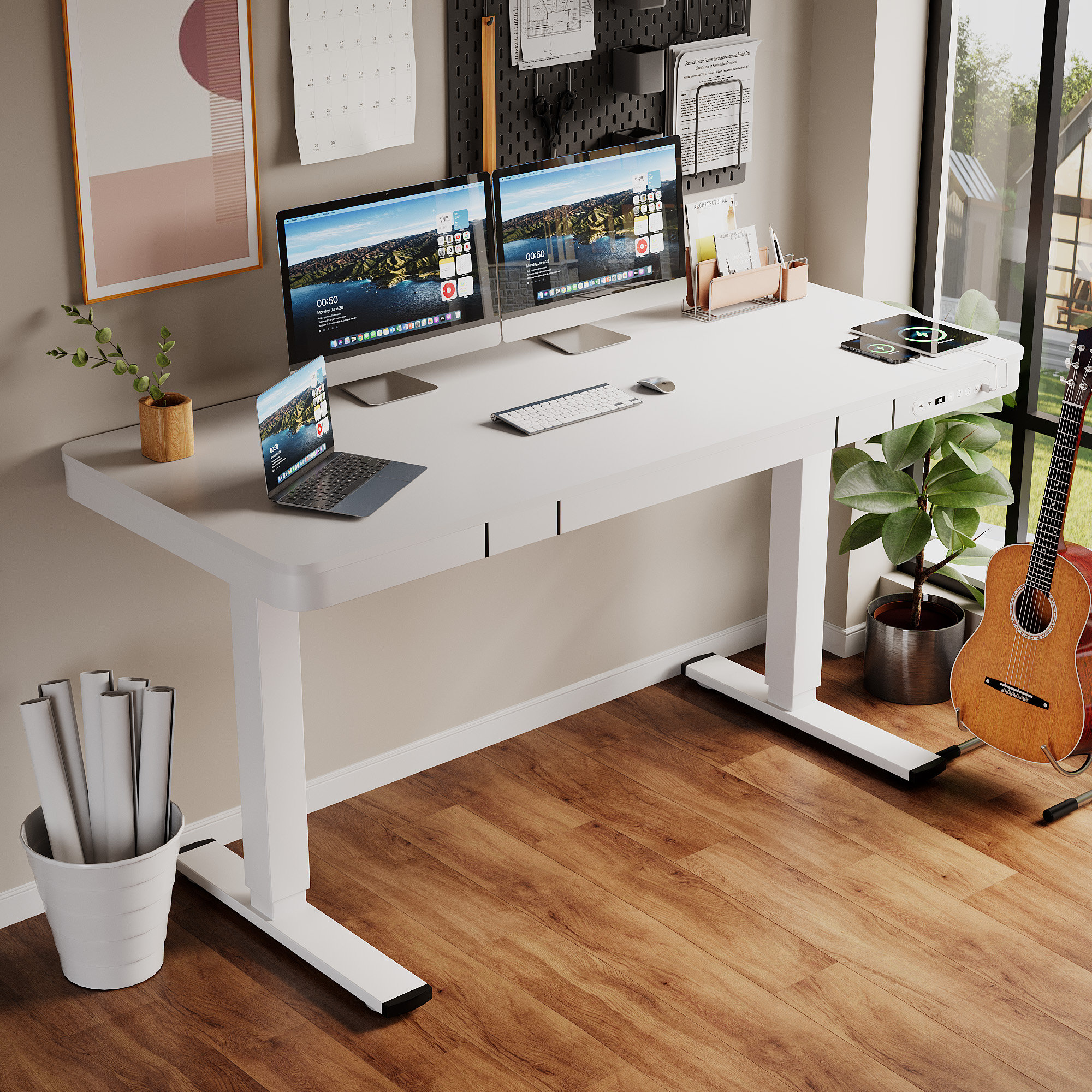 Inbox Zero Height Adjustable Rectangle Standing Desk, Computer Desk ...