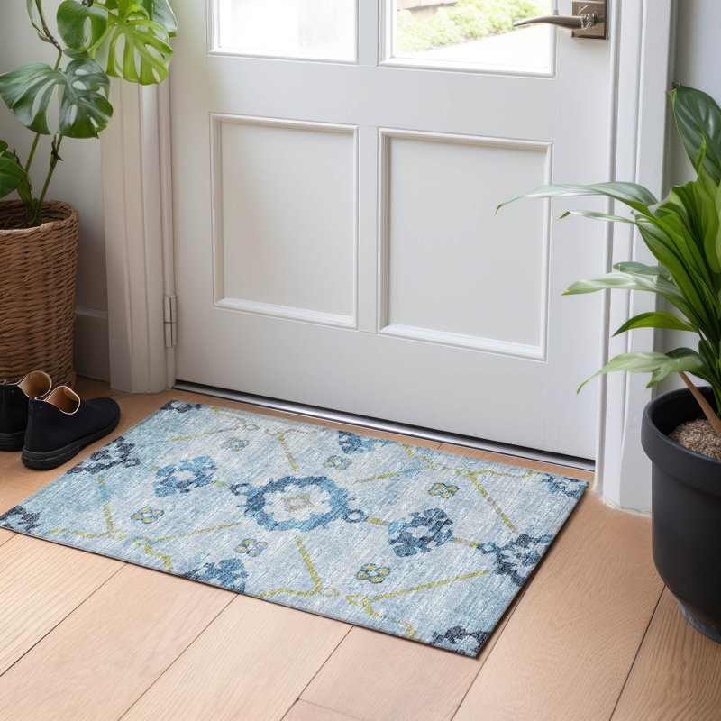 Tapis bleu Taquoia AMF122 lavable à la machine de qualité supérieure, Rectangle 1 pi 8 po x 2 pi 6 po