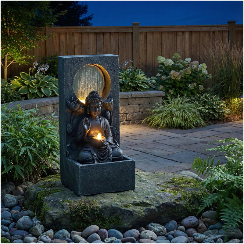 28" H Outdoor Buddha Waterfall Fountain