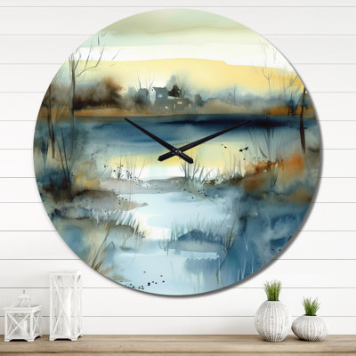Horloge murale Summer Lake Landscape Illustration I