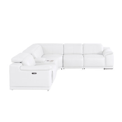 6-Piece L-Shaped Power Reclining Sectional In Genuine Leather – 3 Recliners