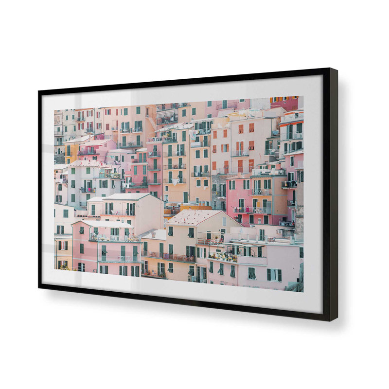 Pastel Village Print, 13" H x 17" W x 1.25" D, Satin Black Framed