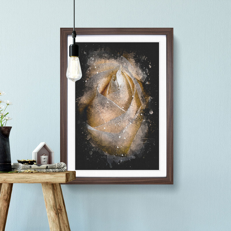 A Peach Yellow Rose - Picture Frame Graphic Art Print, 87cm H x 62cm W x 2cm D, Walnut Framed