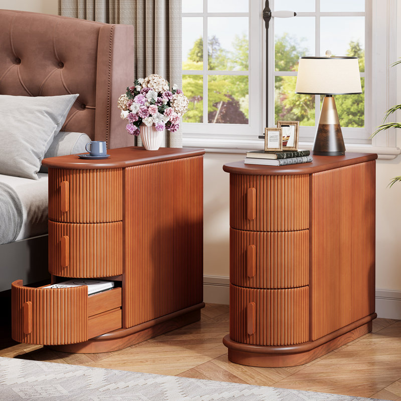 3 - Drawer Walnut End Table (Set of 2), Brown