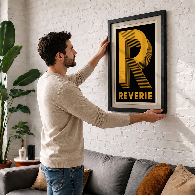 Reverie In Gold Art Deco - Print, Walnut, A1 - 84.1 x 59.4 cm