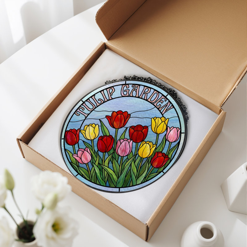Vitrail de jardin en verre coloré 12 "H Tulip, H 12 po x l 12 po